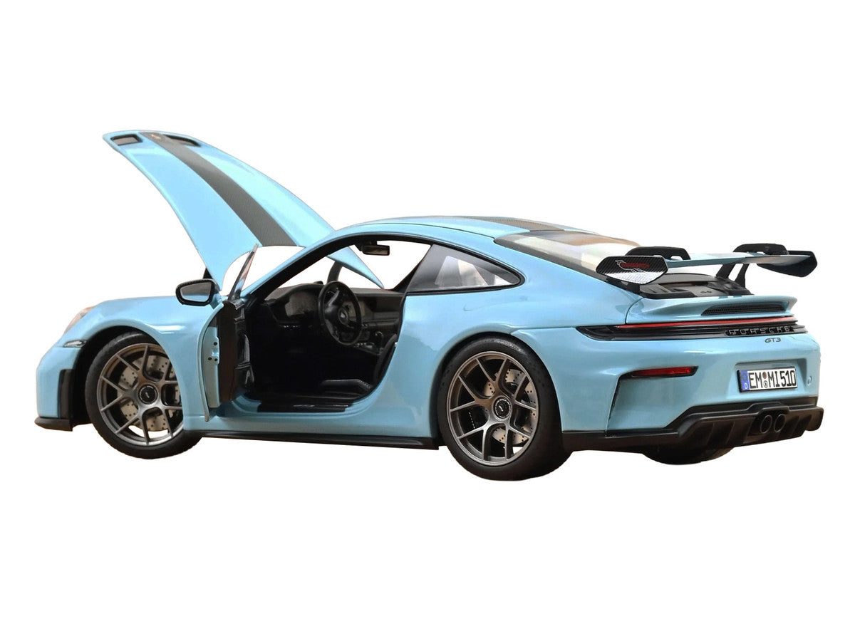 2025 Porsche 911 GT3 with Weissach Pack Gulf Blue with Carbon Stripe 1/18 Diecast Model Car by Norev LuxuryLifeWay Online Store