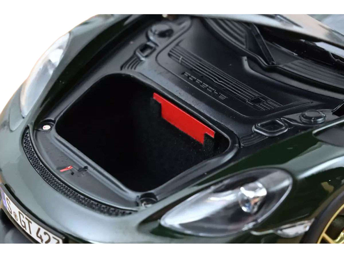2023 Porsche Cayman GT4 RS Weissach Pack Brewster Green with Carbon Hood 1/18 Diecast Model Car by Norev LuxuryLifeWay Online Store