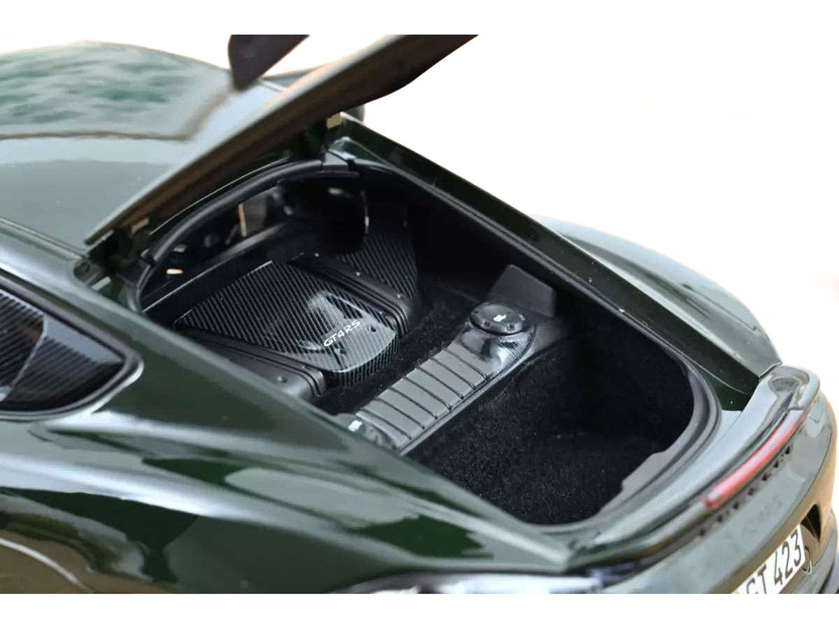 2023 Porsche Cayman GT4 RS Weissach Pack Brewster Green with Carbon Hood 1/18 Diecast Model Car by Norev LuxuryLifeWay Online Store