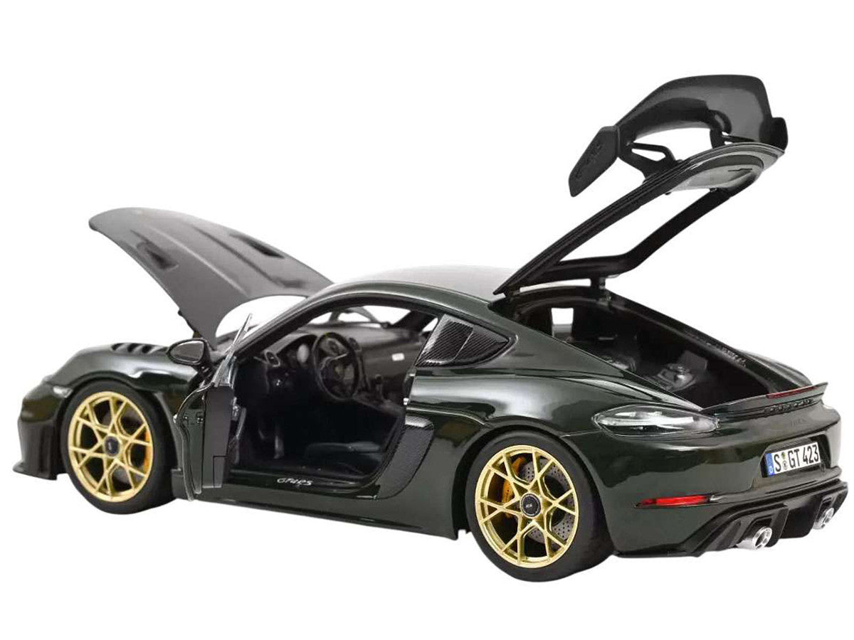 2023 Porsche Cayman GT4 RS Weissach Pack Brewster Green with Carbon Hood 1/18 Diecast Model Car by Norev LuxuryLifeWay Online Store