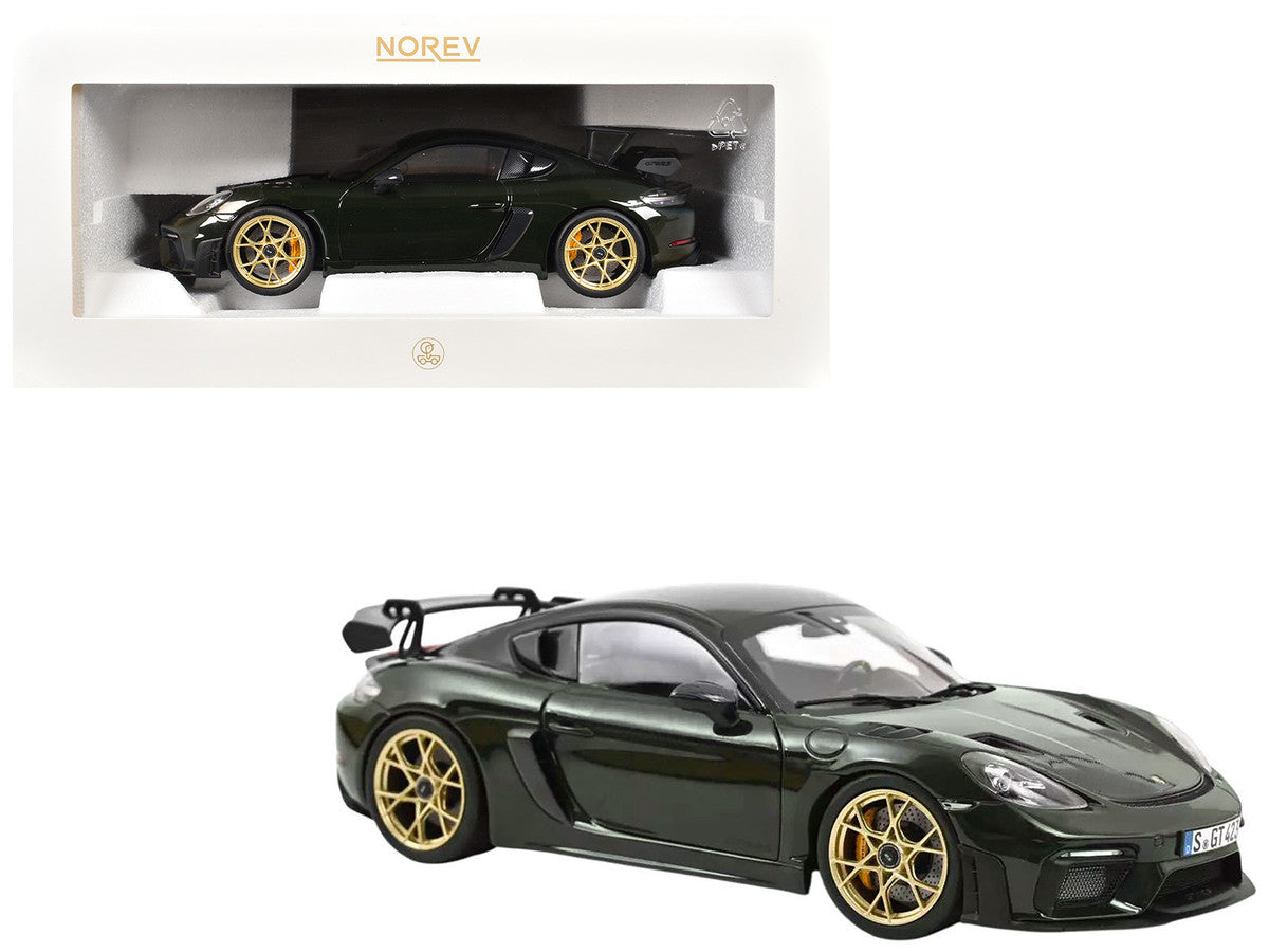 2023 Porsche Cayman GT4 RS Weissach Pack Brewster Green with Carbon Hood 1/18 Diecast Model Car by Norev LuxuryLifeWay Online Store