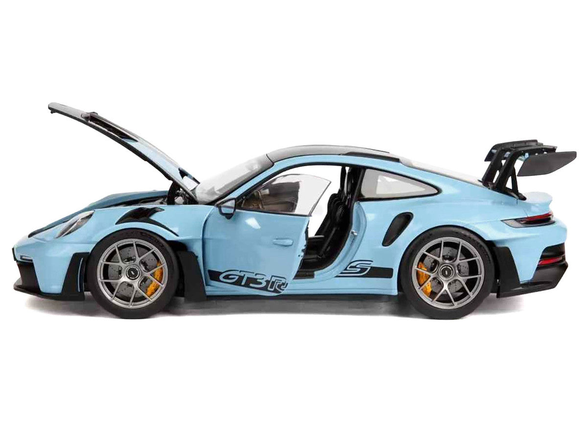 2022 Porsche 911 GT3 RS Weissach Pack Gulf Blue with Carbon Top and Hood Stripes 1/18 Diecast Model Car by Norev LuxuryLifeWay Online Store