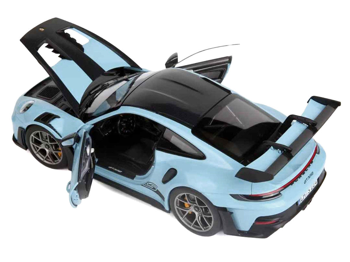 2022 Porsche 911 GT3 RS Weissach Pack Gulf Blue with Carbon Top and Hood Stripes 1/18 Diecast Model Car by Norev LuxuryLifeWay Online Store