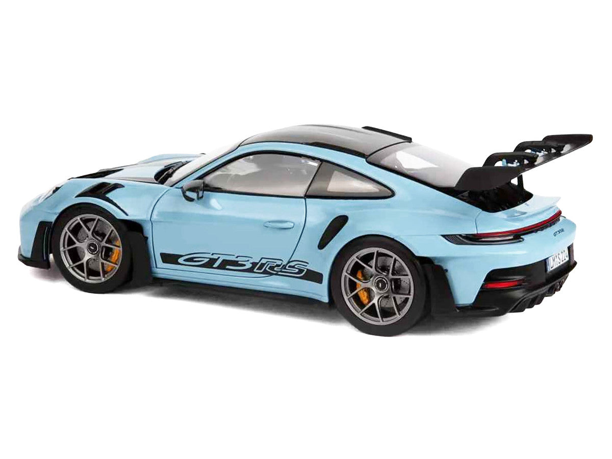 2022 Porsche 911 GT3 RS Weissach Pack Gulf Blue with Carbon Top and Hood Stripes 1/18 Diecast Model Car by Norev LuxuryLifeWay Online Store