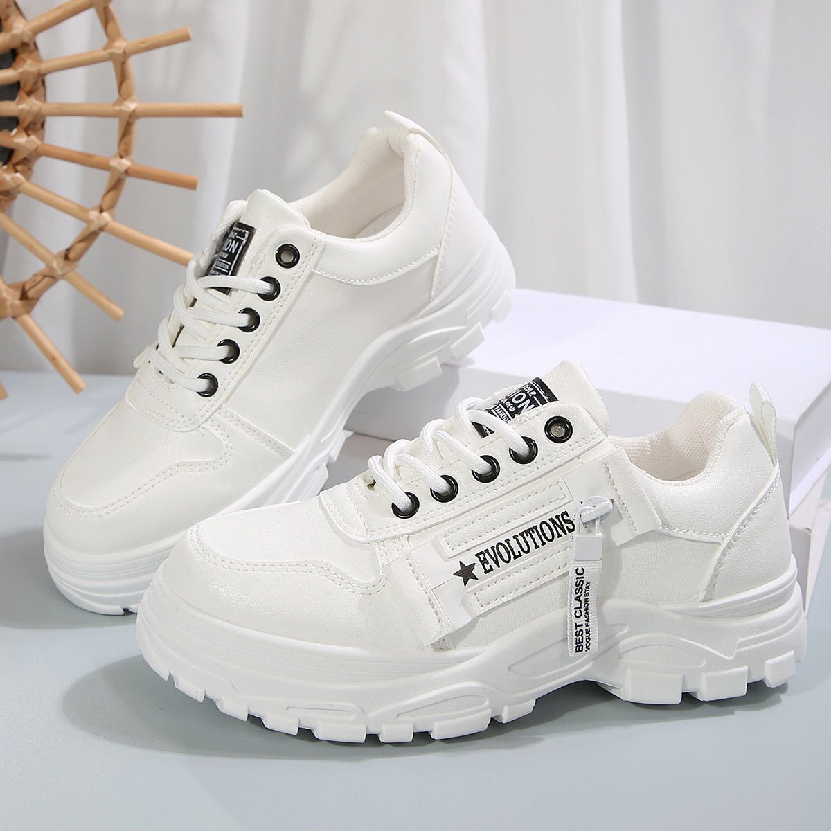 Lace-up Sports Shoes With Side-Zipper Design Fashion Thick-soled Round-toe Casual Shoes For Women Sneakers CJD