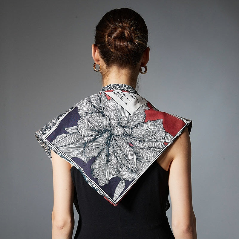 Elegant Printed Silk Square Scarf NorixaFashion.com