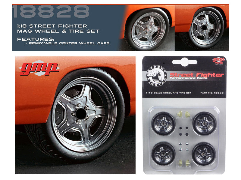 Street Fighter Mag Wheel and Tire Set of 4 pieces from "1970 Plymouth RoadRunner "The Hammer" "Fast & Furious" Movie 1/18 by GMP LuxuryLifeWay Online Store