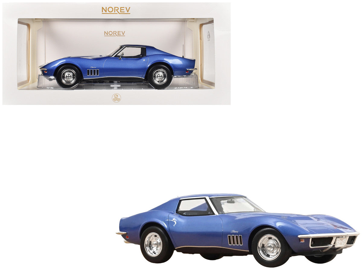 1969 Chevrolet Corvette Coupe Le Mans Blue Metallic with Blue Interior 1/18 Diecast Model Car by Norev LuxuryLifeWay Online Store