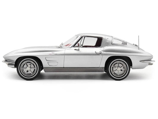 1963 Chevrolet Corvette Sting Ray Sebring Silver Metallic with Red Interior 1/18 Diecast Model Car by Norev LuxuryLifeWay Online Store