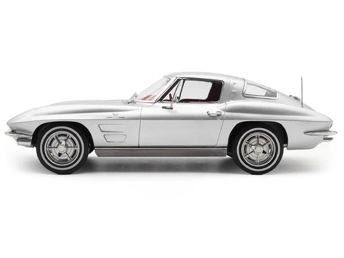 1963 Chevrolet Corvette Sting Ray Sebring Silver Metallic with Red Interior 1/18 Diecast Model Car by Norev LuxuryLifeWay Online Store