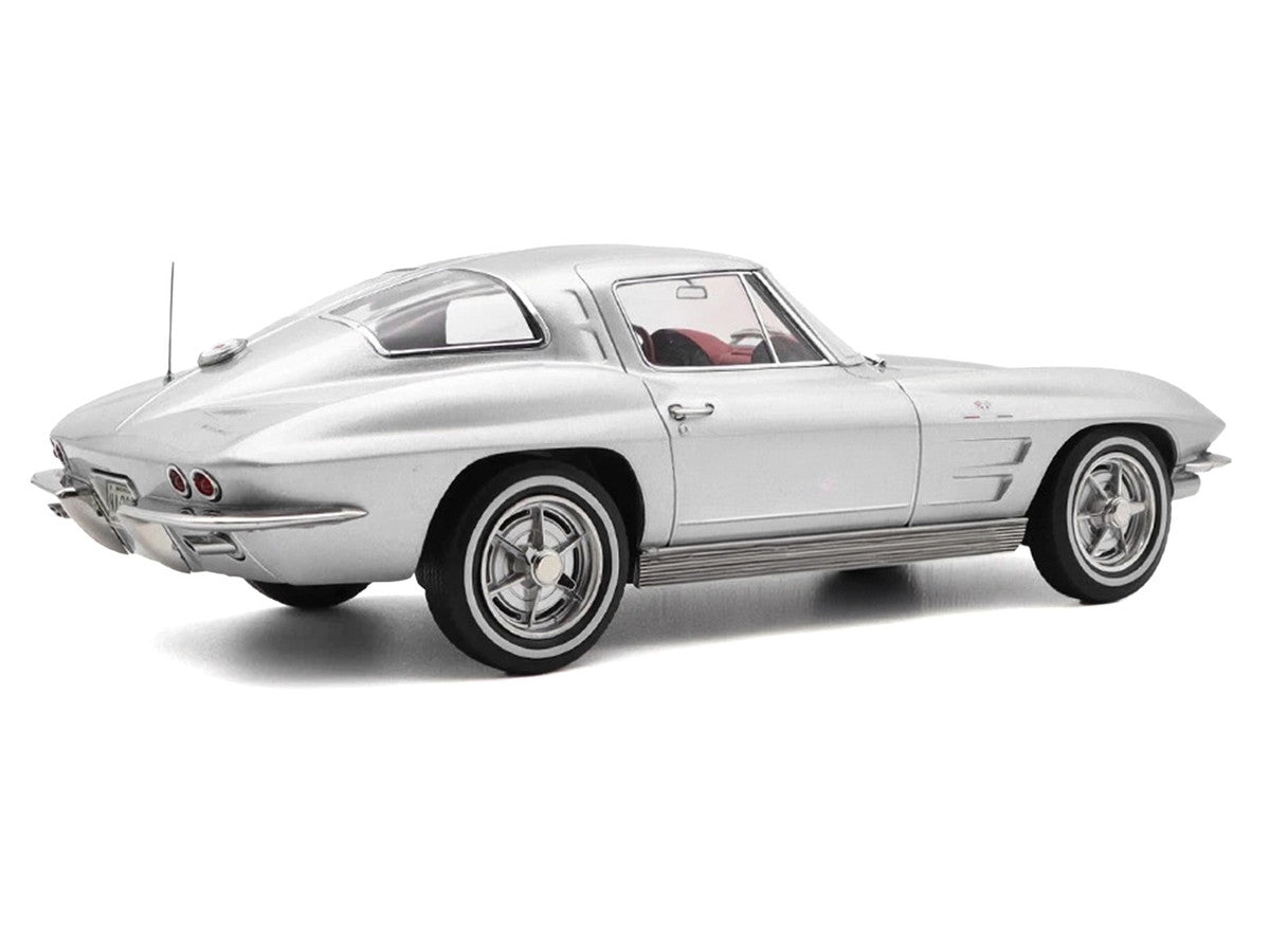 1963 Chevrolet Corvette Sting Ray Sebring Silver Metallic with Red Interior 1/18 Diecast Model Car by Norev LuxuryLifeWay Online Store