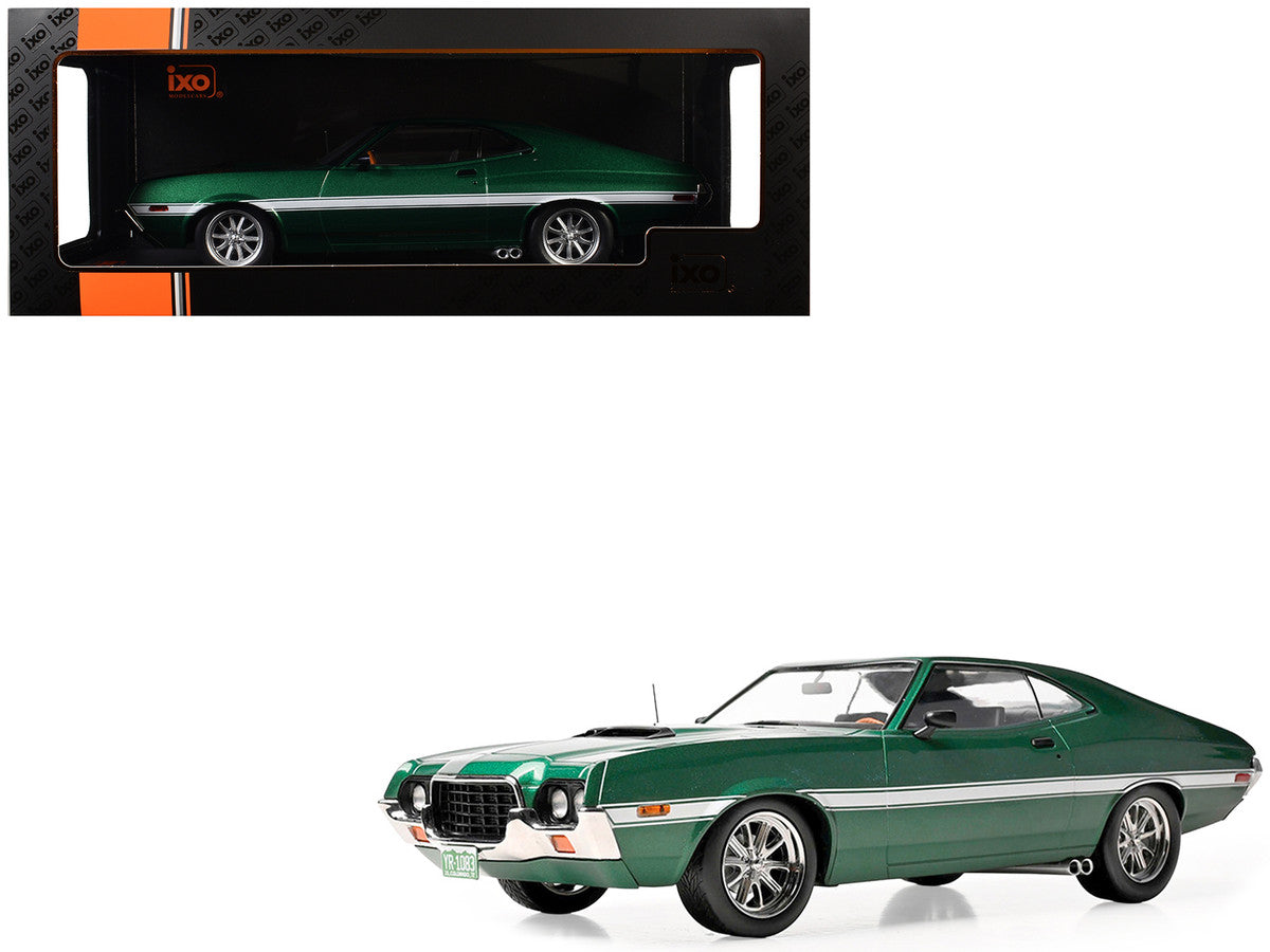 1972 Ford Gran Torino Sport 2-Door Green Metallic with White Stripes 1/18 Diecast Model Car by IXO Models LuxuryLifeWay Online Store