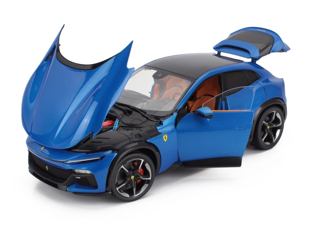 2022 Ferrari Purosangue Blu Corsa Blue Metallic with Black Top and Orange Interior 1/18 Diecast Model Car by Polistil LuxuryLifeWay Online Store