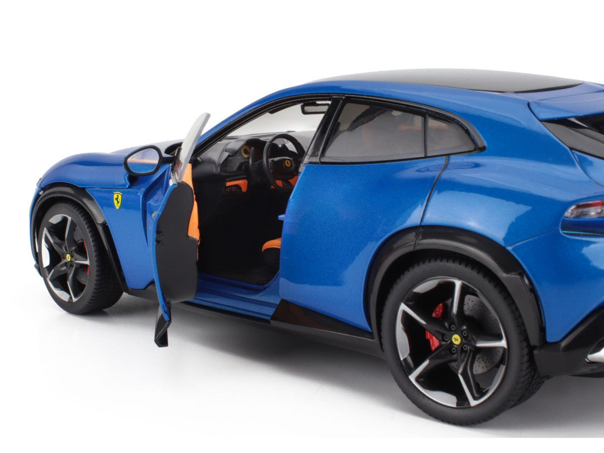 2022 Ferrari Purosangue Blu Corsa Blue Metallic with Black Top and Orange Interior 1/18 Diecast Model Car by Polistil LuxuryLifeWay Online Store