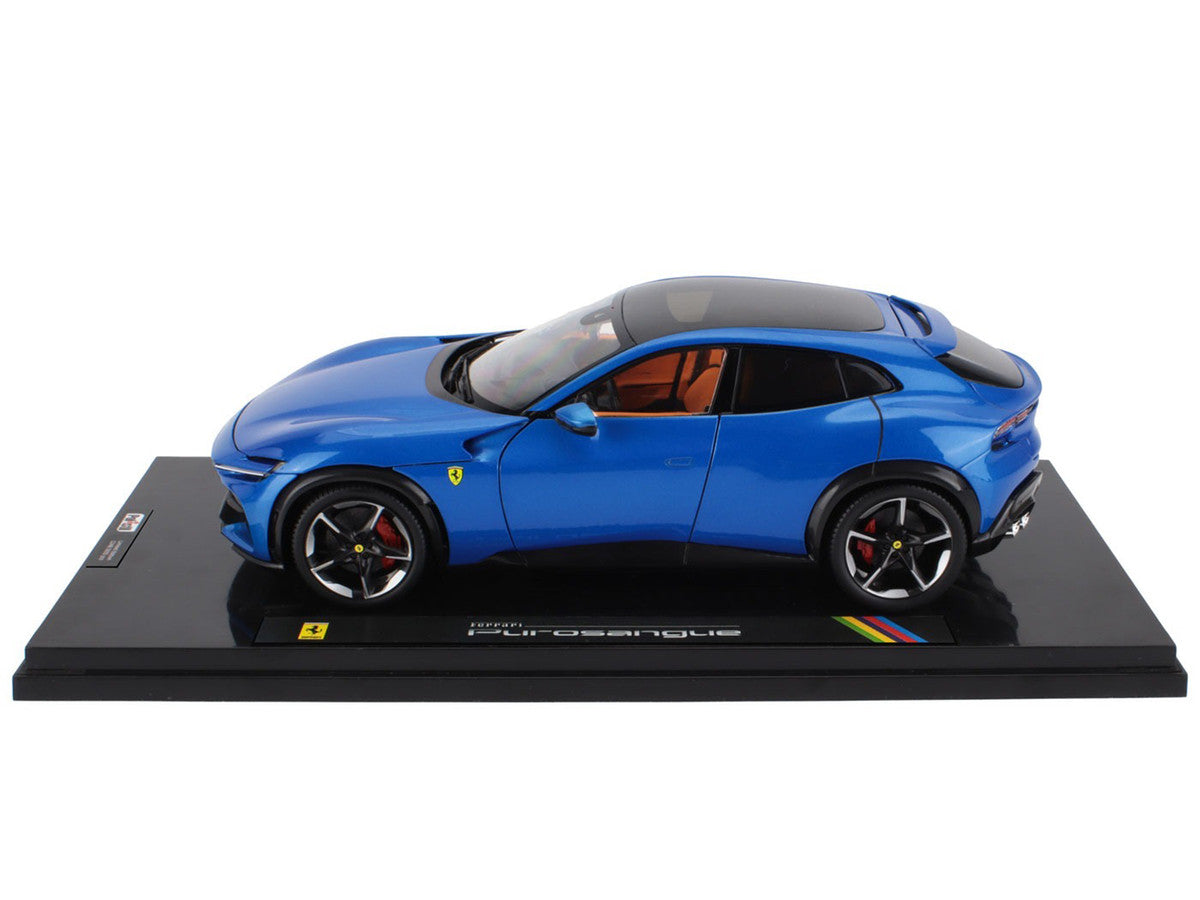 2022 Ferrari Purosangue Blu Corsa Blue Metallic with Black Top and Orange Interior 1/18 Diecast Model Car by Polistil LuxuryLifeWay Online Store