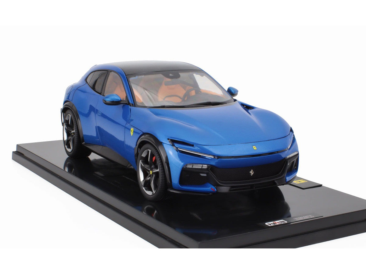 2022 Ferrari Purosangue Blu Corsa Blue Metallic with Black Top and Orange Interior 1/18 Diecast Model Car by Polistil LuxuryLifeWay Online Store