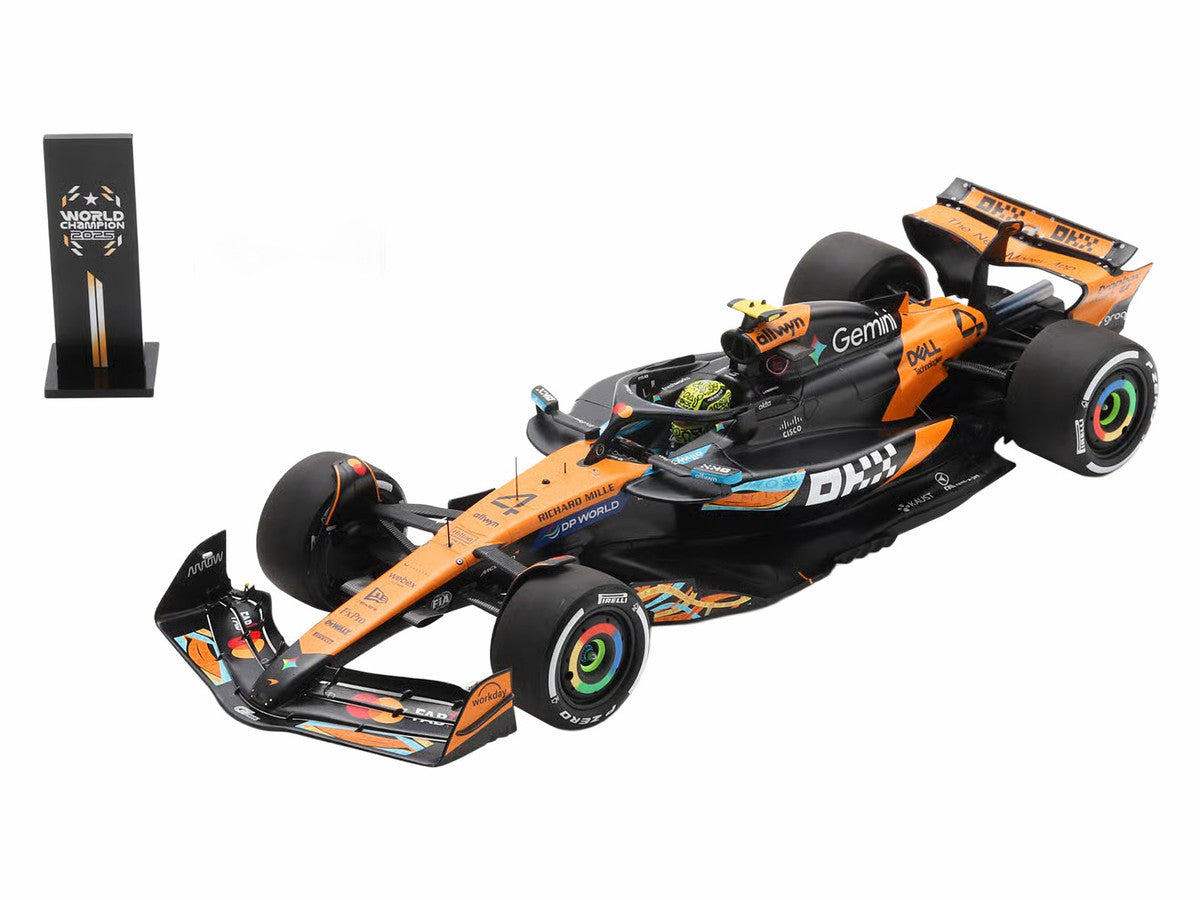 McLaren MCL39 #4 Lando Norris 3rd Place Formula One F1 "Abu Dhabi GP GP" (2025) "Drivers' World Champion 2025" with Pit Board and Acrylic Display Case 1/18 Model Car by Spark LuxuryLifeWay Online Store
