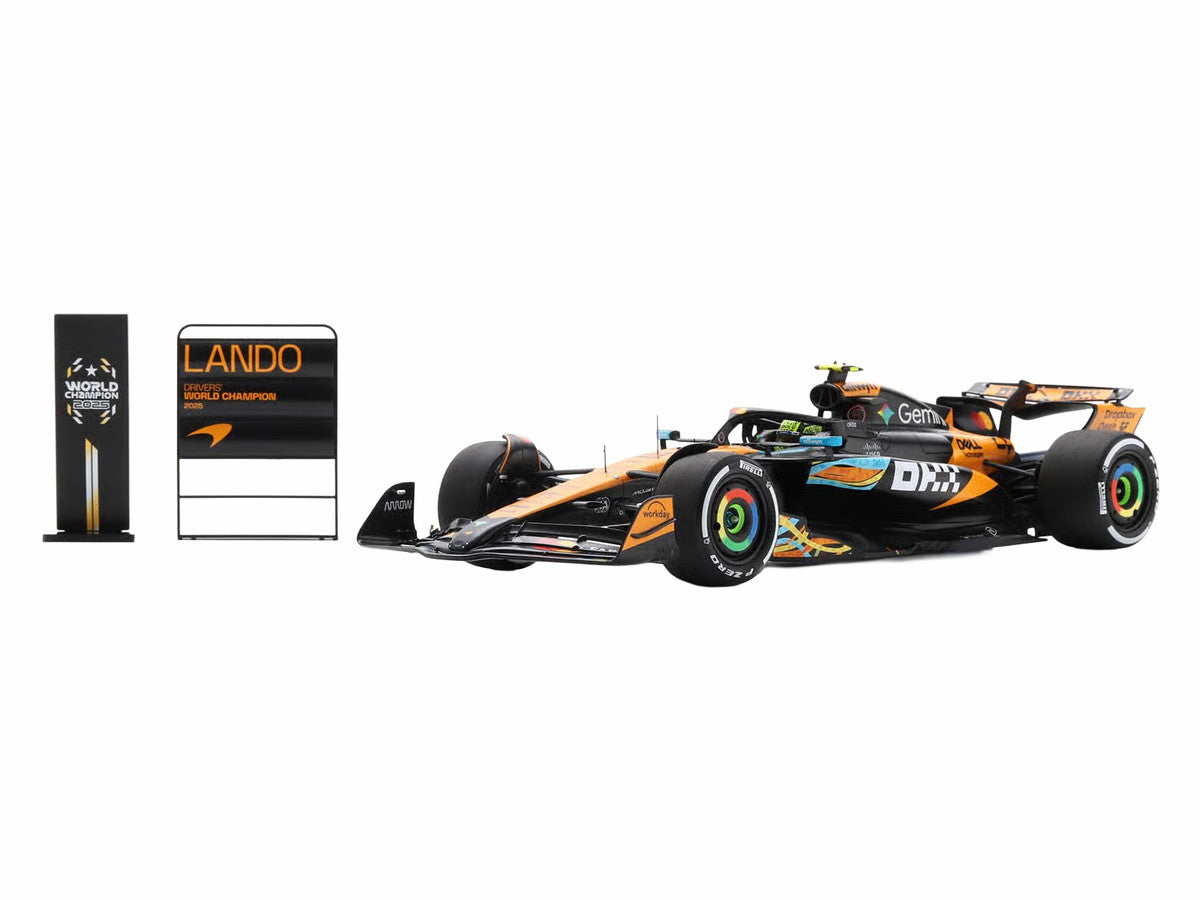 McLaren MCL39 #4 Lando Norris 3rd Place Formula One F1 "Abu Dhabi GP GP" (2025) "Drivers' World Champion 2025" with Pit Board and Acrylic Display Case 1/18 Model Car by Spark LuxuryLifeWay Online Store