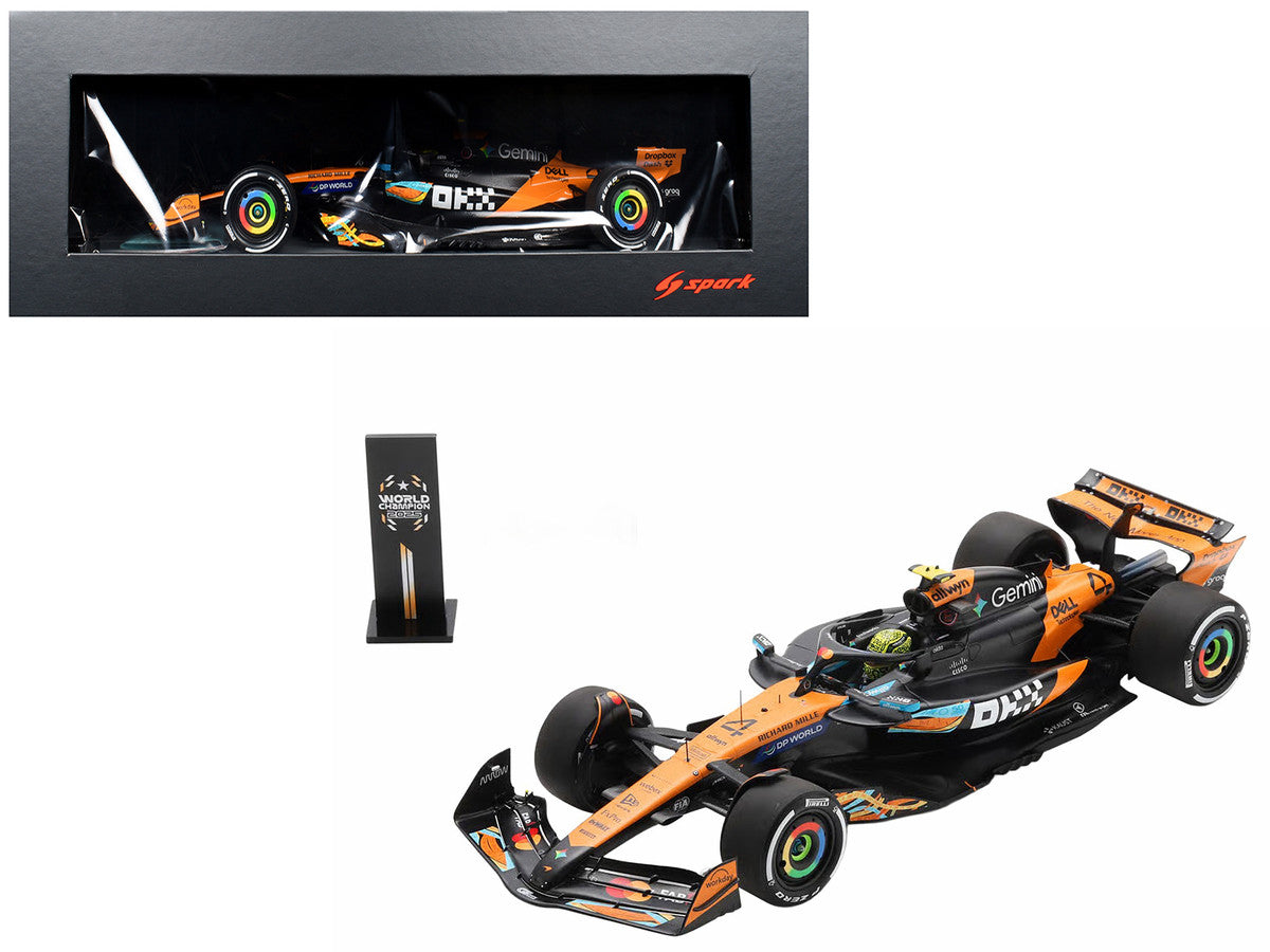 McLaren MCL39 #4 Lando Norris 3rd Place Formula One F1 "Abu Dhabi GP GP" (2025) "Drivers' World Champion 2025" with Pit Board and Acrylic Display Case 1/18 Model Car by Spark LuxuryLifeWay Online Store