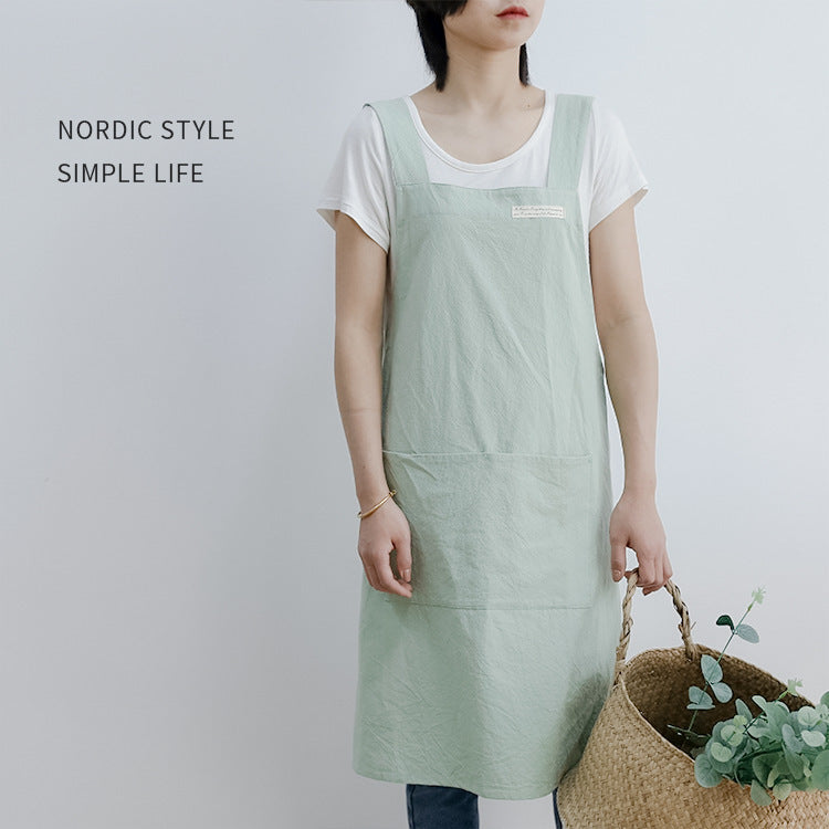 Linen Jean Apron Simple Overclothes Kitchen Apron PearlNestDecor.com