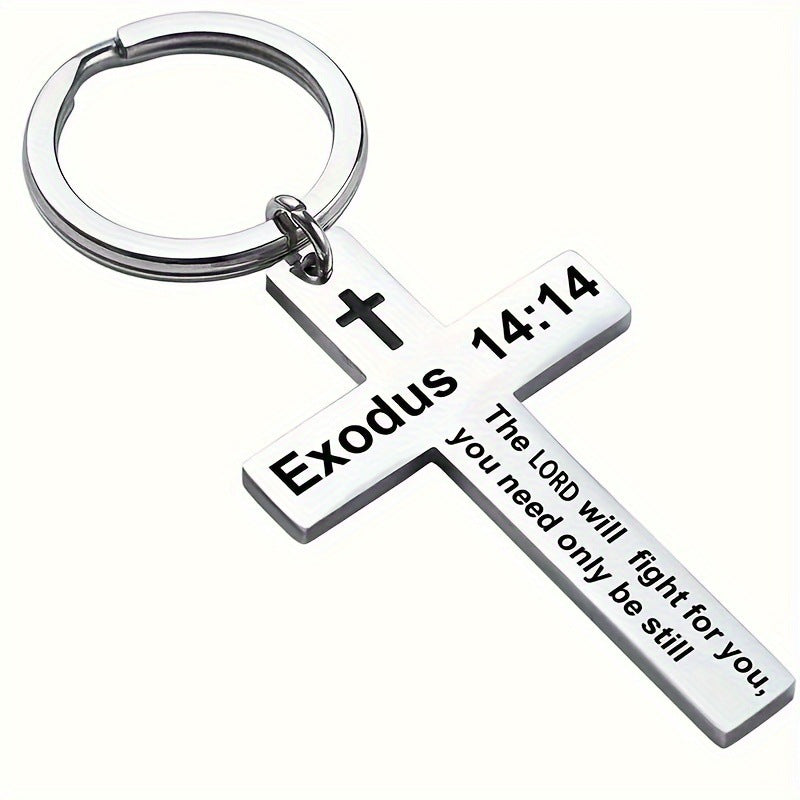 Personality Trend Stainless Steel Faith Cross Scripture Lettering Metal Keychains LadyShow.Store