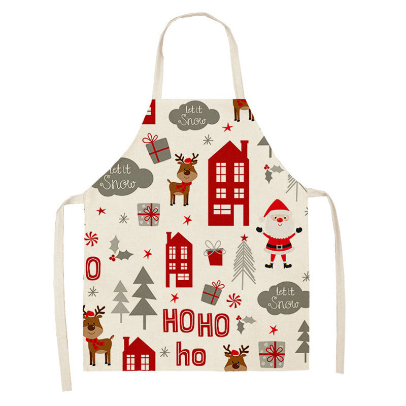 Christmas Deer Art Pattern Female Cleaning Home Cooking Kitchen Apron Chef Ear Cotton Linen PearlNestDecor.com