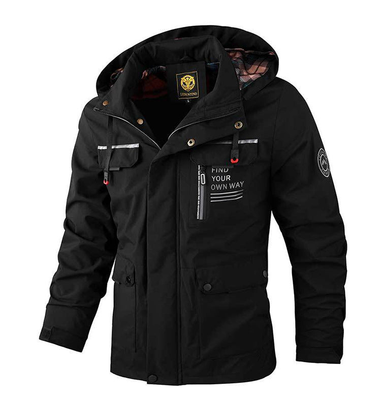 Men's Casual Hooded Jacket Parka Autumn And Winter Warm Solid Color Windproof Coat Outdoor Clothes With Multiple Pockets LadyShow.Store