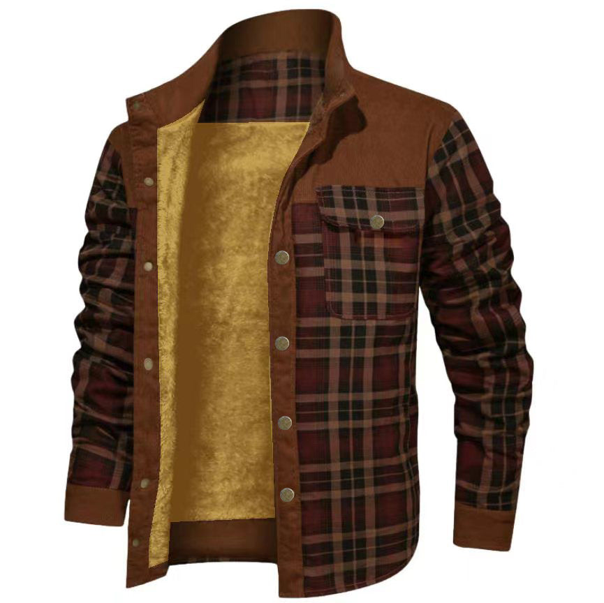 2022 Men's Plus Size Thick Corduroy Plaid Jacket Pi-Mart