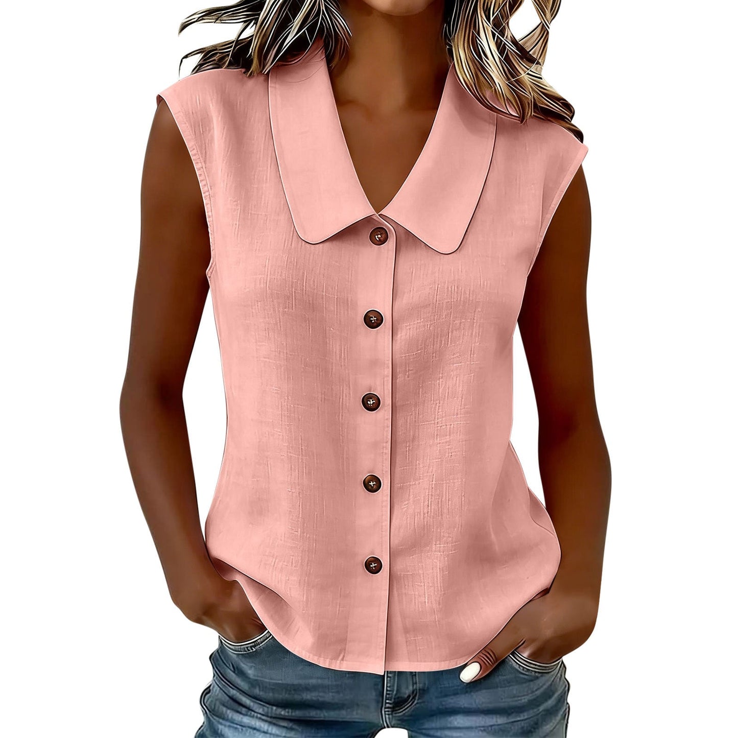 Womens Polo-neck Sleeveless Button-up Cardigan Top NorixaFashion.com