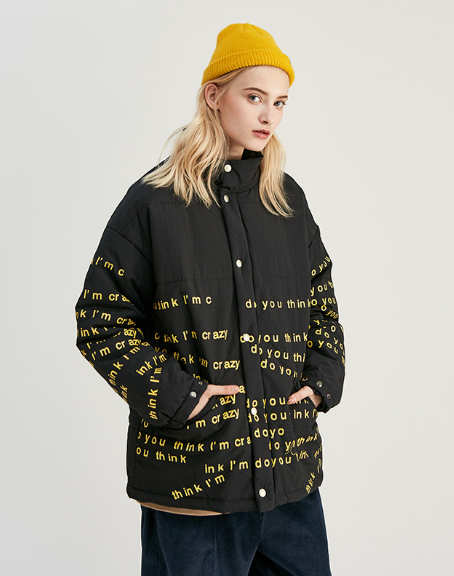 English printing thick warm cotton jacket