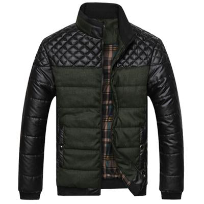 Winter Fashion Men's Jackets and Coats Outerwear 4XL PU Patchwork Stitching Self-cultivation Collar CJD