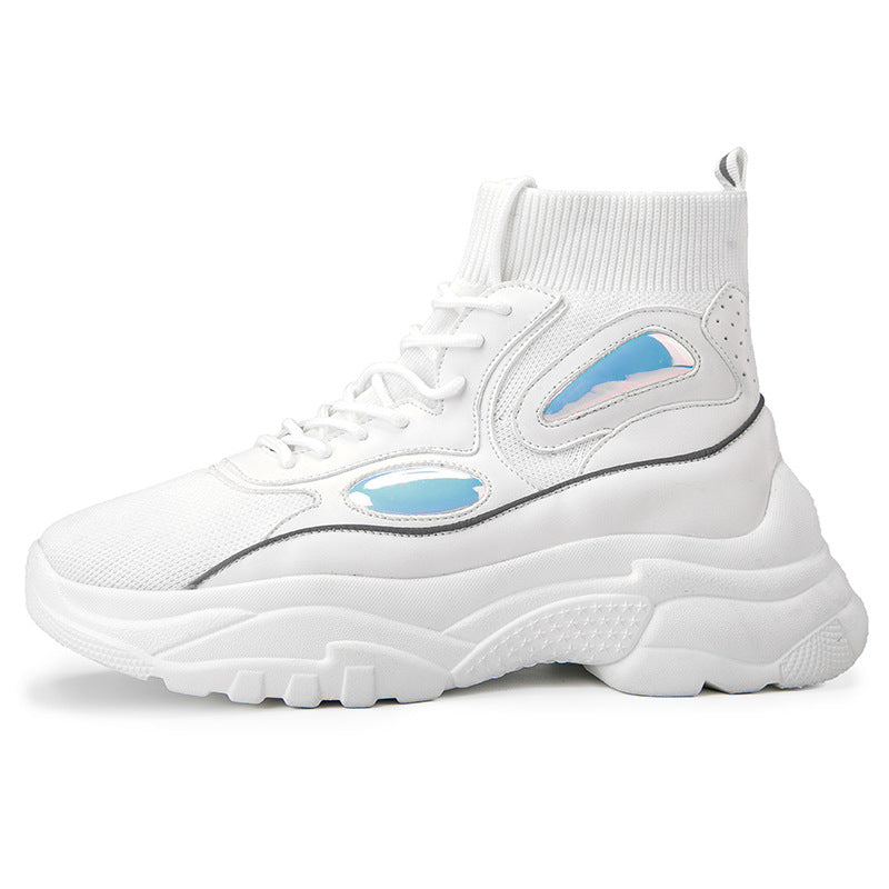 Thick bottom increase shoes couple high help flying woven white shoes platform shoes Best YouTube Store