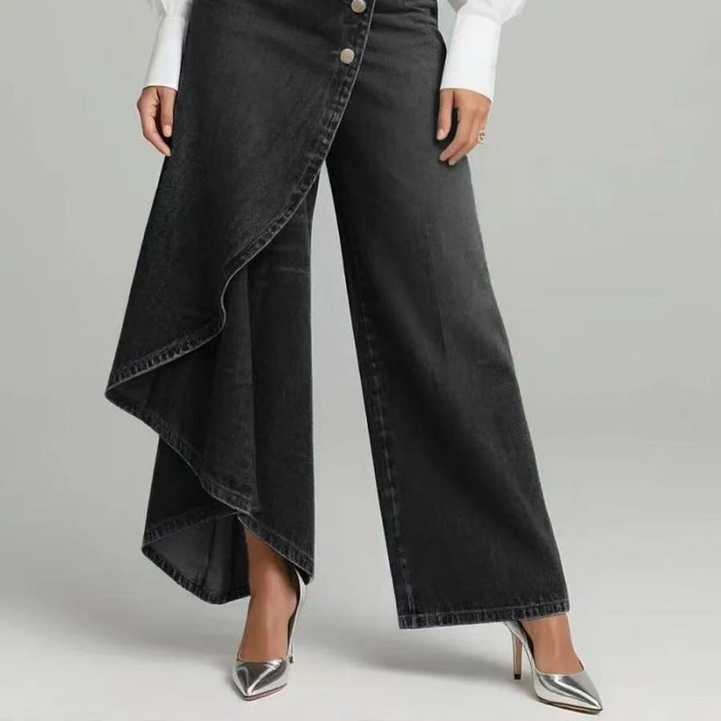 Denim Skort With Button Closure And Washed Finish For Women LadyShow.Store