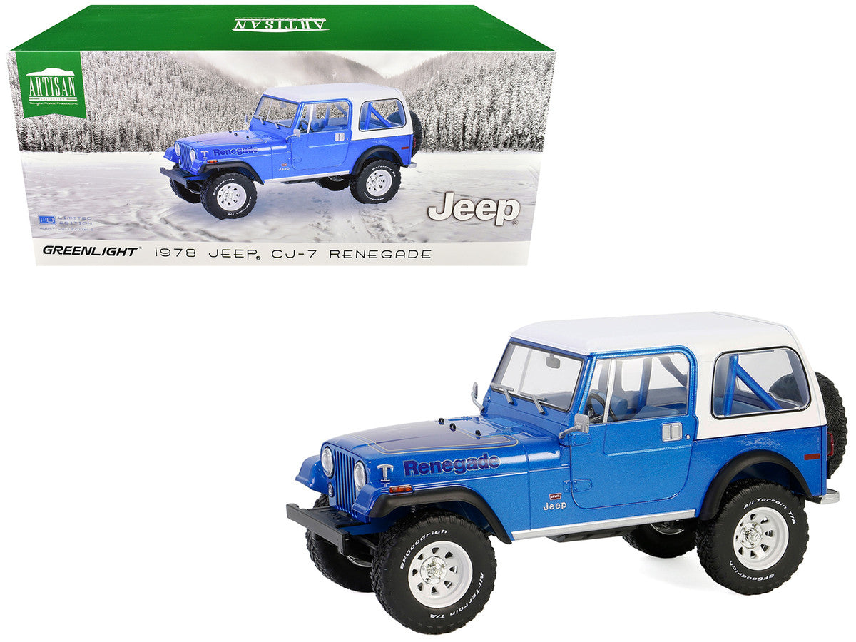 1978 Jeep CJ-7 Renegade Captain Blue Metallic with White Top "Artisan Collection" Series 1/18 Diecast Model Car by Greenlight LuxuryLifeWay Online Store