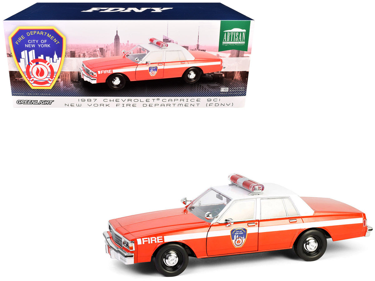 1987 Chevrolet Caprice 9C1 "FDNY (The Official Fire Department City of New York)" Red with White Top and Stripes "Artisan Collection" 1/18 Diecast Model Car by Greenlight LuxuryLifeWay Online Store
