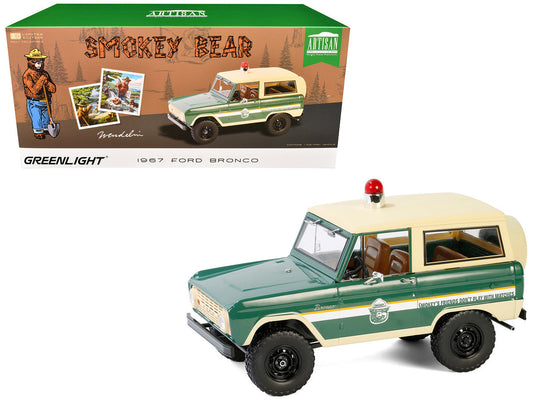 1967 Ford Bronco "Smokey Bear Forest Ranger" Green and Cream with White Stripes "Artisan Collection" 1/18 Diecast Model Car by Greenlight LuxuryLifeWay Online Store