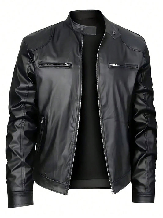 Men's Stand-up Collar Leather Jacket Business Casual Jacket LuxuryLifeWay Online Store