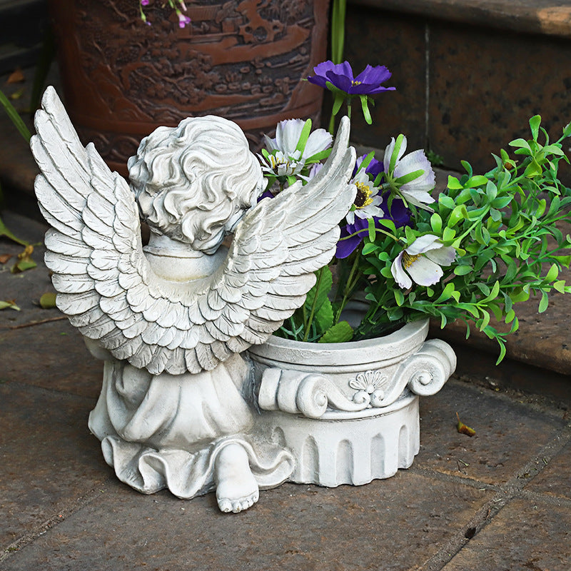 Garden Decoration Angel Flower Cylinder Sculpture PearlNestDecor.com