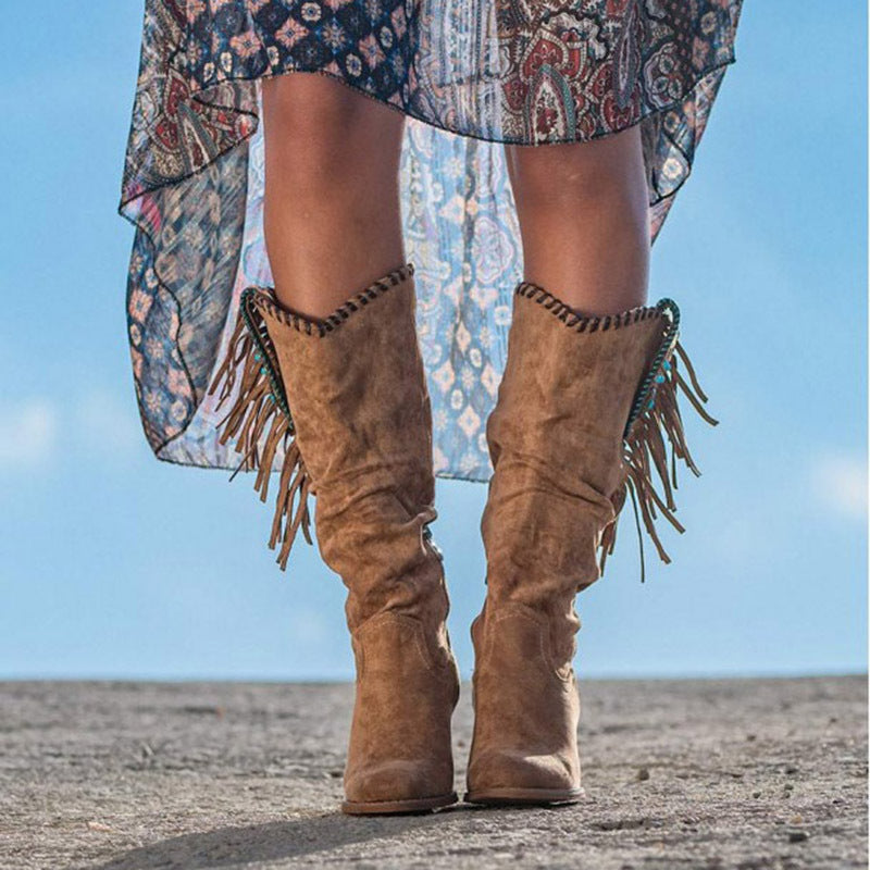 Frosted high-tube fringed women's boots LadyShow.Store