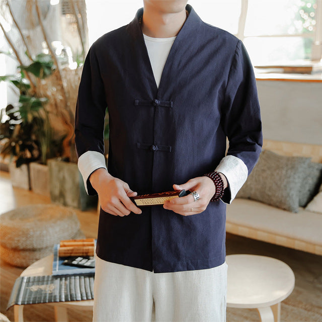 Men's Traditional Chinese Cotton Linen Tang Suit Jacket Pi-Mart