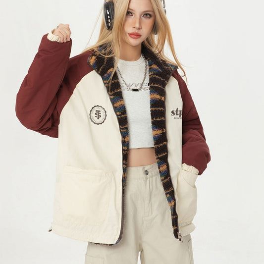 Retro Double-sided Wear Loose Couple Winter Cotton Dress Same Lamb Wool Coat Best YouTube Store