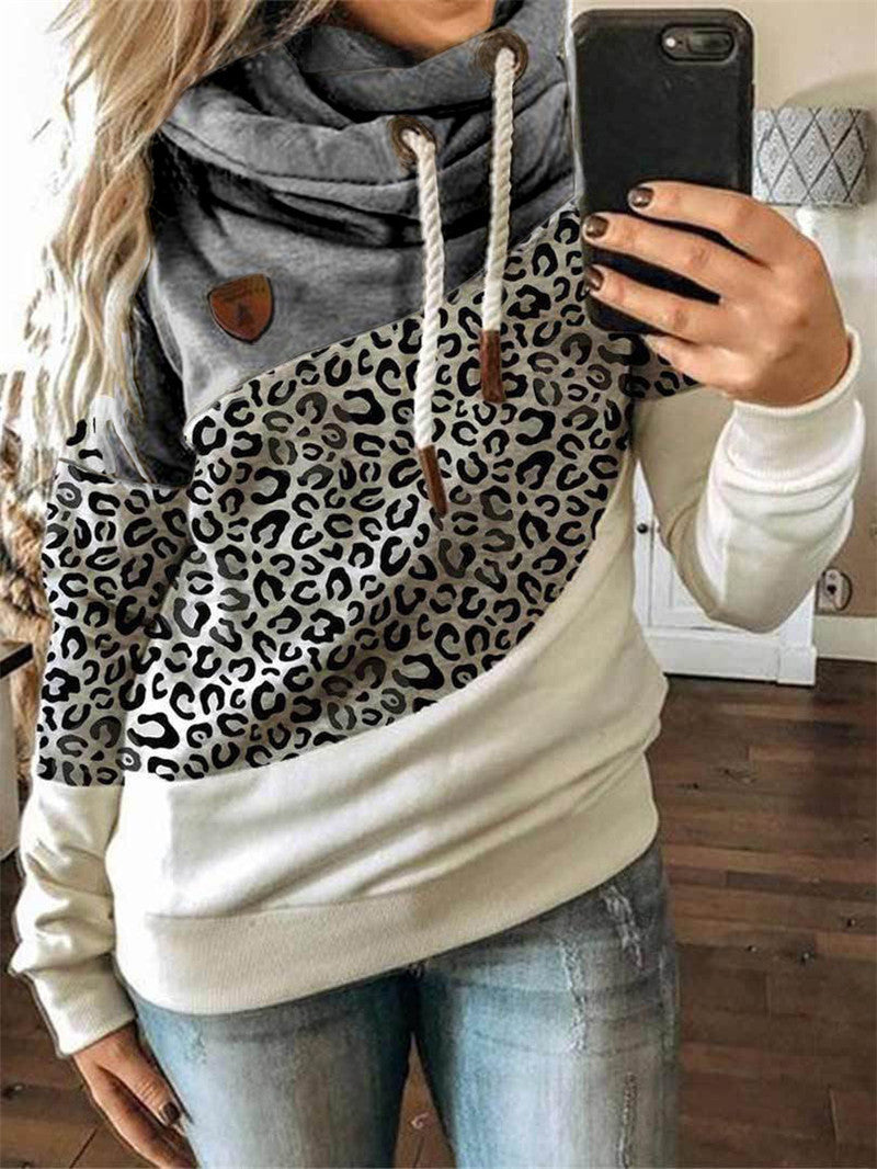 Printed stitching hooded fleece loose sweatshirt LadyShow.Store