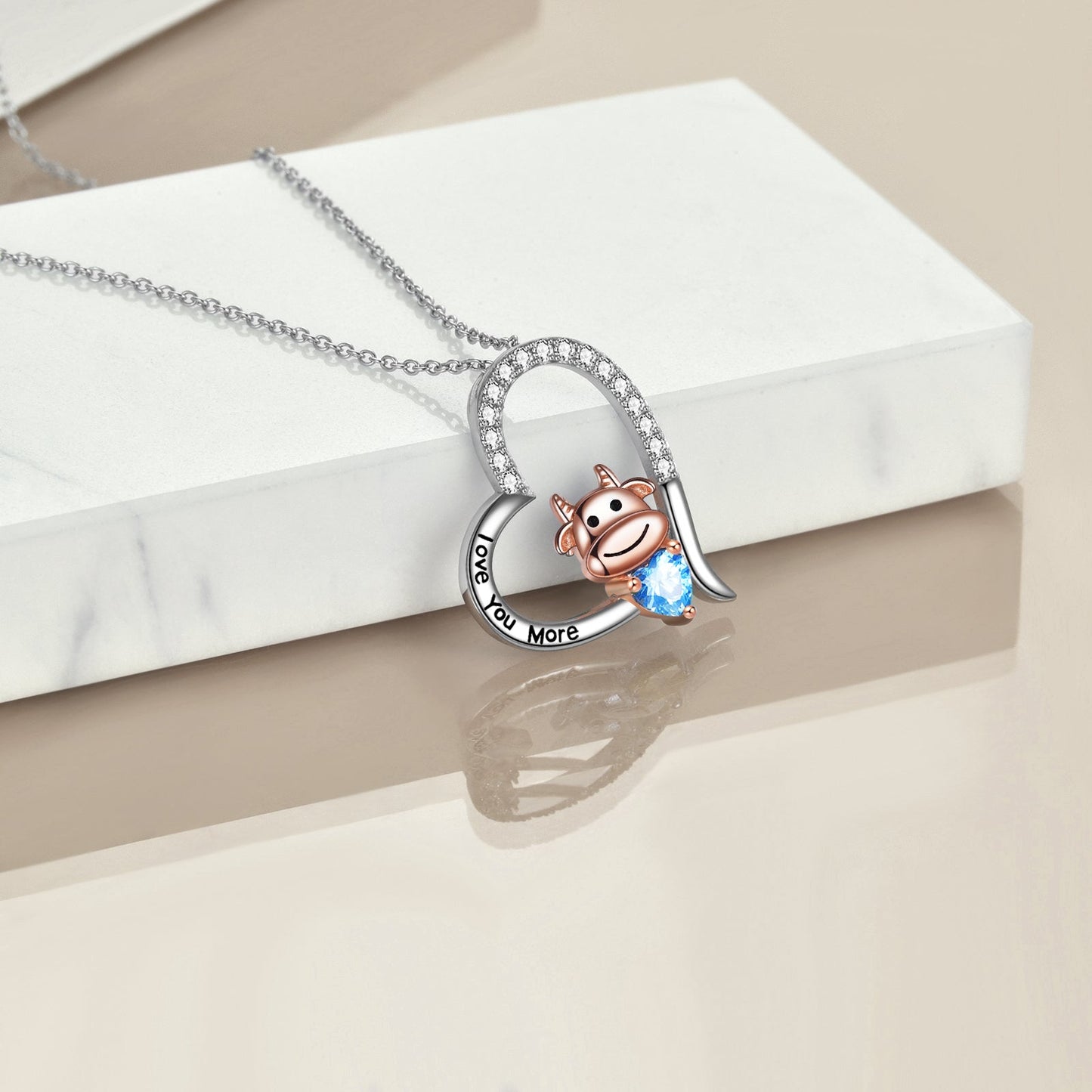 Sterling Silver Year of The OX Jewelry Cubic Zirconia Heart Cow Pendant Necklace LadyShow.Store