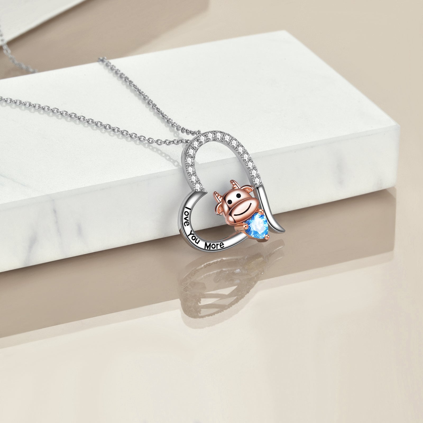 Sterling Silver Year of The OX Jewelry Cubic Zirconia Heart Cow Pendant Necklace LadyShow.Store