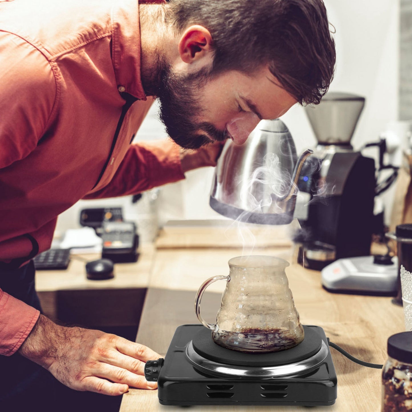 1500W Electric Single Burner Portable Heating Hot Plate Stove Countertop RV Hotplate With Non Slip Rubber Feet 5 Temperature Adjustments