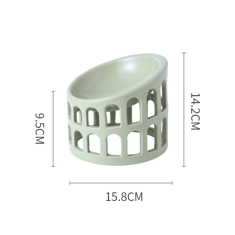 Ceramic High-foot Oblique Neck Pet Bowl Pets Fashion