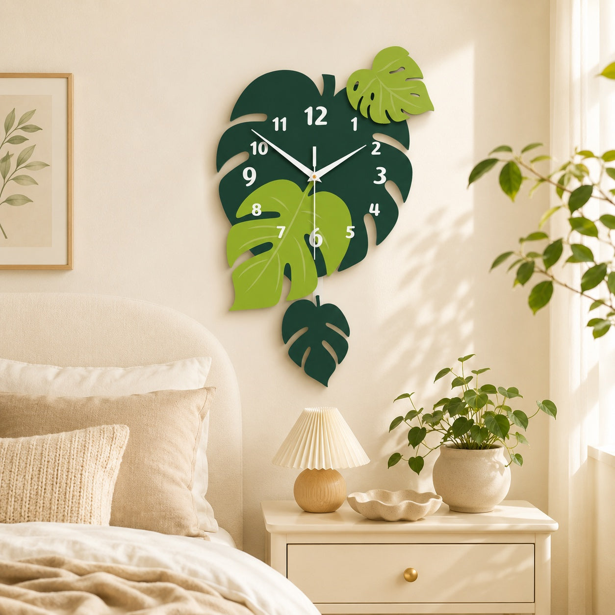 Acrylic Leaf Wall Clock Tropical Decorative Home Decor PearlNestDecor.com