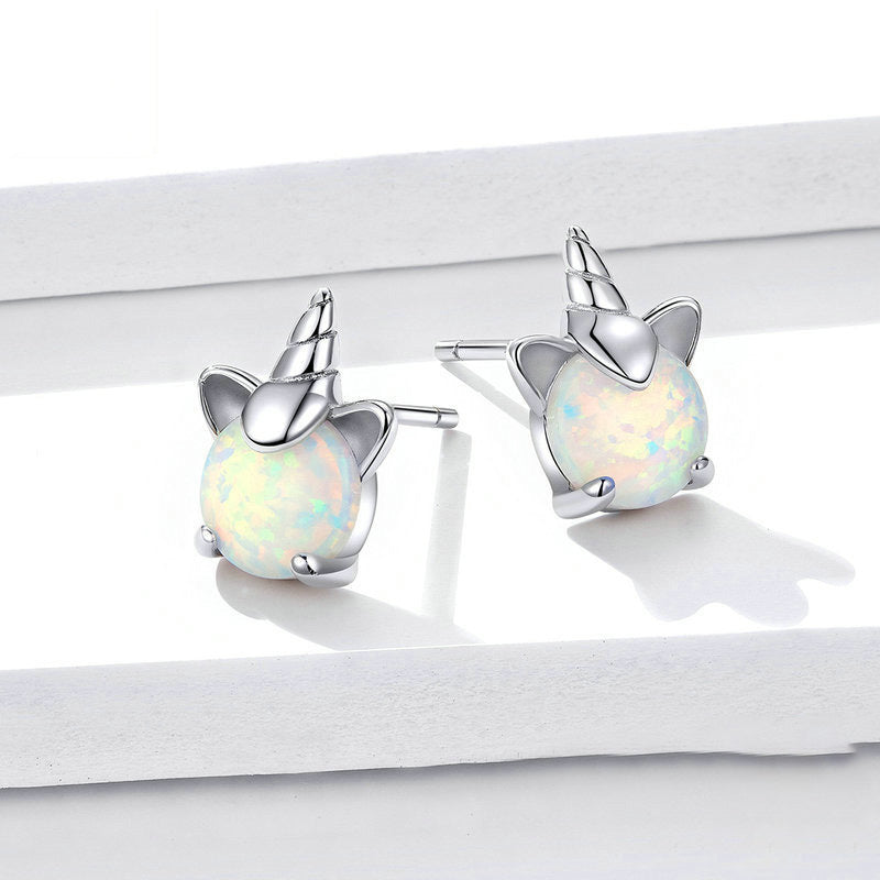 Opal unicorn s925 silver earrings LadyShow.Store