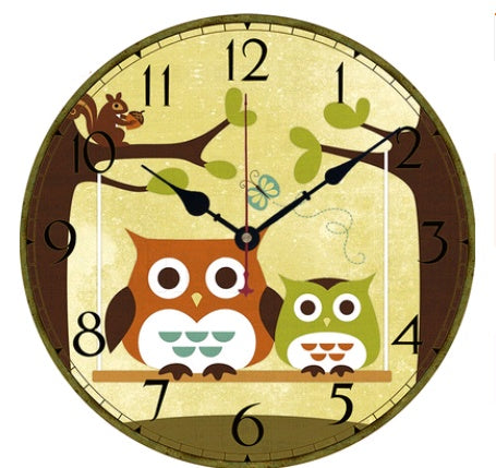 European and American style rustic wall clock owl series wall clock retro wall clock PearlNestDecor.com