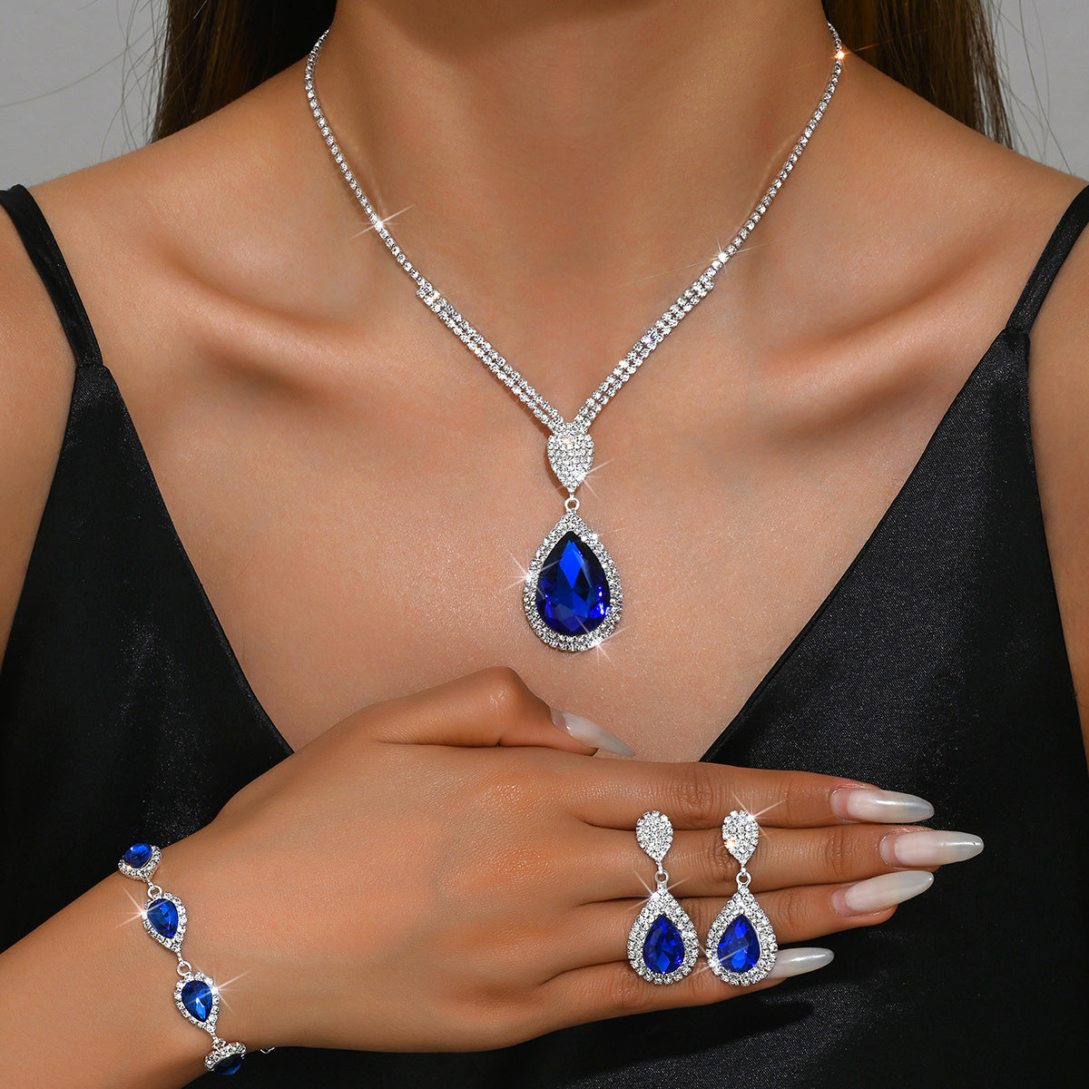 Red Sapphire Blue Water Drop Pendant Affordable Luxury Style Design Niche Trendy Suit LadyShow.Store